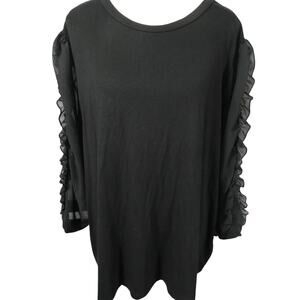 Philosophy Woman 3X Black Blouse Sheer Sleeves Tunic Length Business Festival